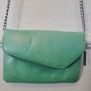 Hobo Bag The Original Daria Leather Crossbody Embossed Aqua Silver Chain Strap